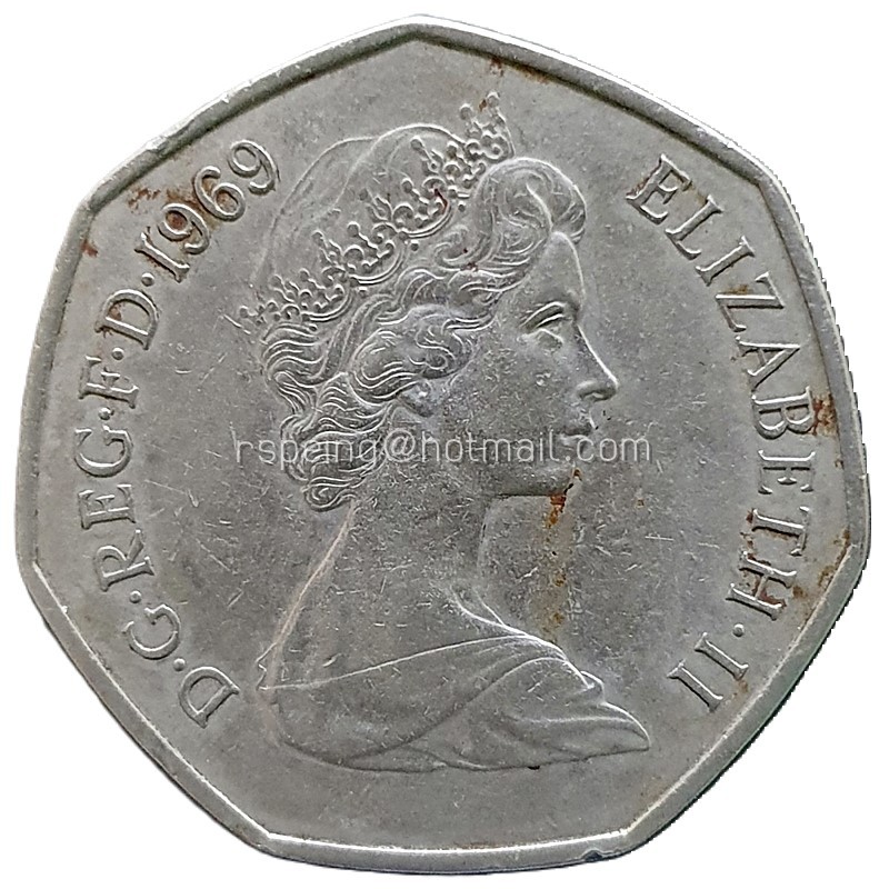 เหรียญต่างประเทศ อังกฤษ 50 เพนนี (New Pence) ปี 1969