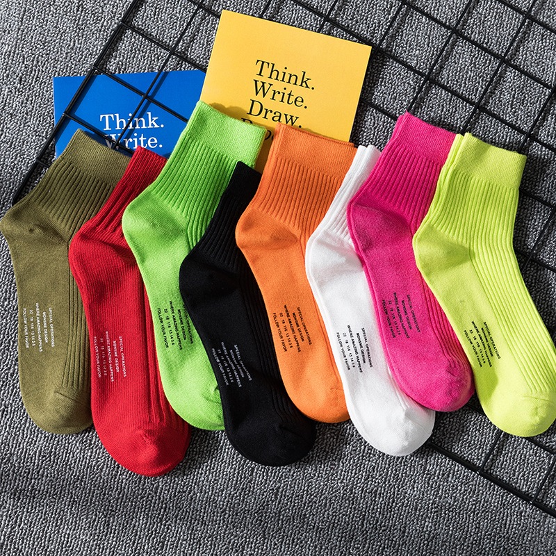 MIX'S SOCKS ถุงเท้าข้อยาวแฟชั่น สีพื้น ข้อกลาง สีสวยสดใส แนะนำเท้า 36-43EU