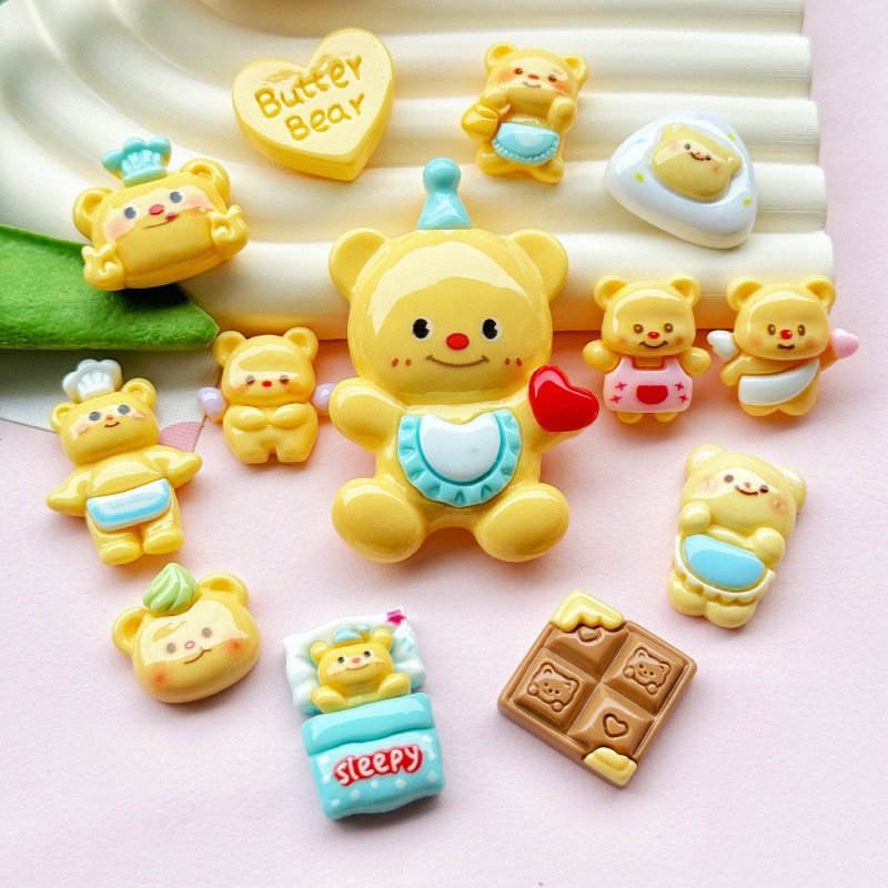 พร้อมส่ง new เรซิ่นการ์ตูน น้องหมีหัวใจ ขนมหวาน 1 set 12 ชิ้น เคส ยาดม handmade popmart