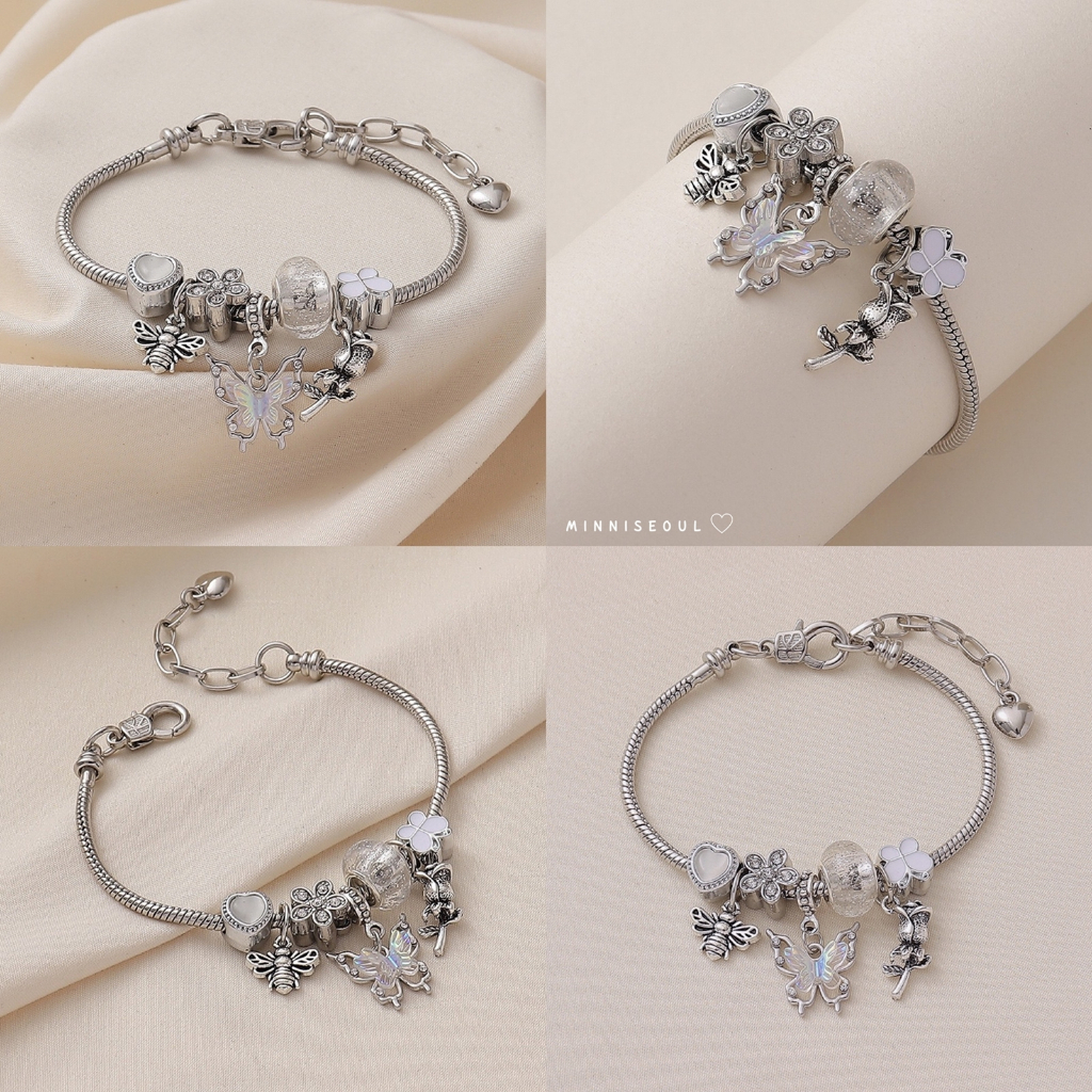 A80 สร้อยข้อมือ BEAUTIFUL Butterfly silver ไม่ลอก ไม่ดำ สายปรับได้ จัดส่งทุกวัน ราคา ถูกที่สุด ดีลบีเคเค