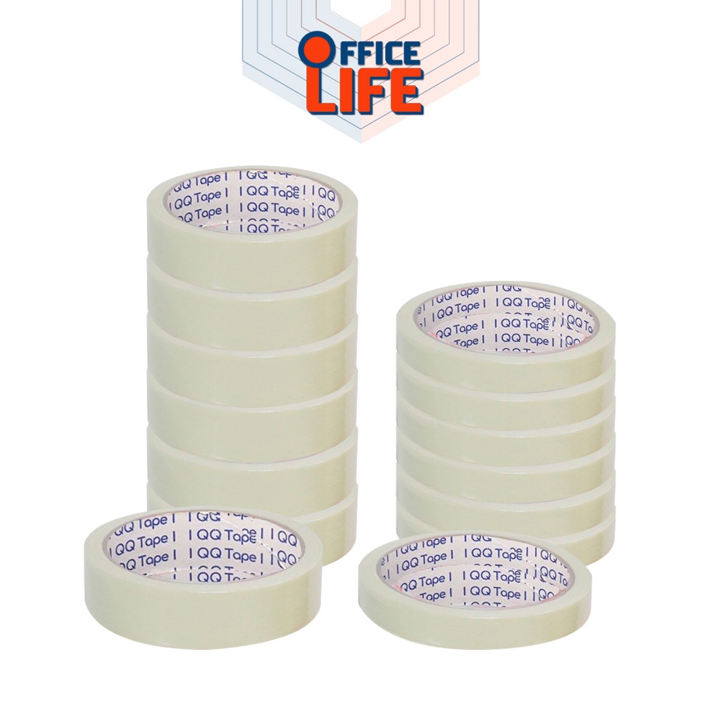 QQ TAPE (คิวคิวเทป) เทปกาวย่น กระดาษกาวย่น เทปหนังไก่ ขนาด 1, 2 นิ้ว ยาว 20 หลา QQ Masking tape ( 6 ม้วน / แพ็ค )