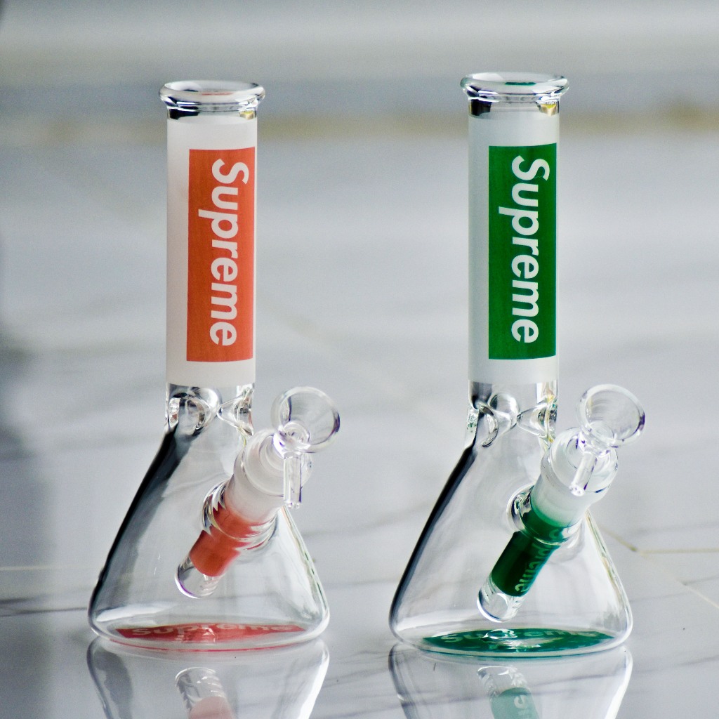 บ้องแก้ว 20cm supremeจากไทย หลอดแก้ว 11cm สกรีนสวย หนา 6MM GLASS bong อุปกรณ์ครบชุด