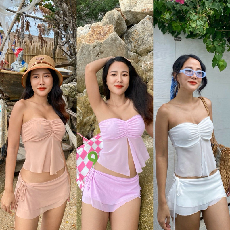 MINIGIRL STORE | Rosy set เซตไปทะเล 3ชิ้น(เสื้อ,กระโปรง,ซับใน)