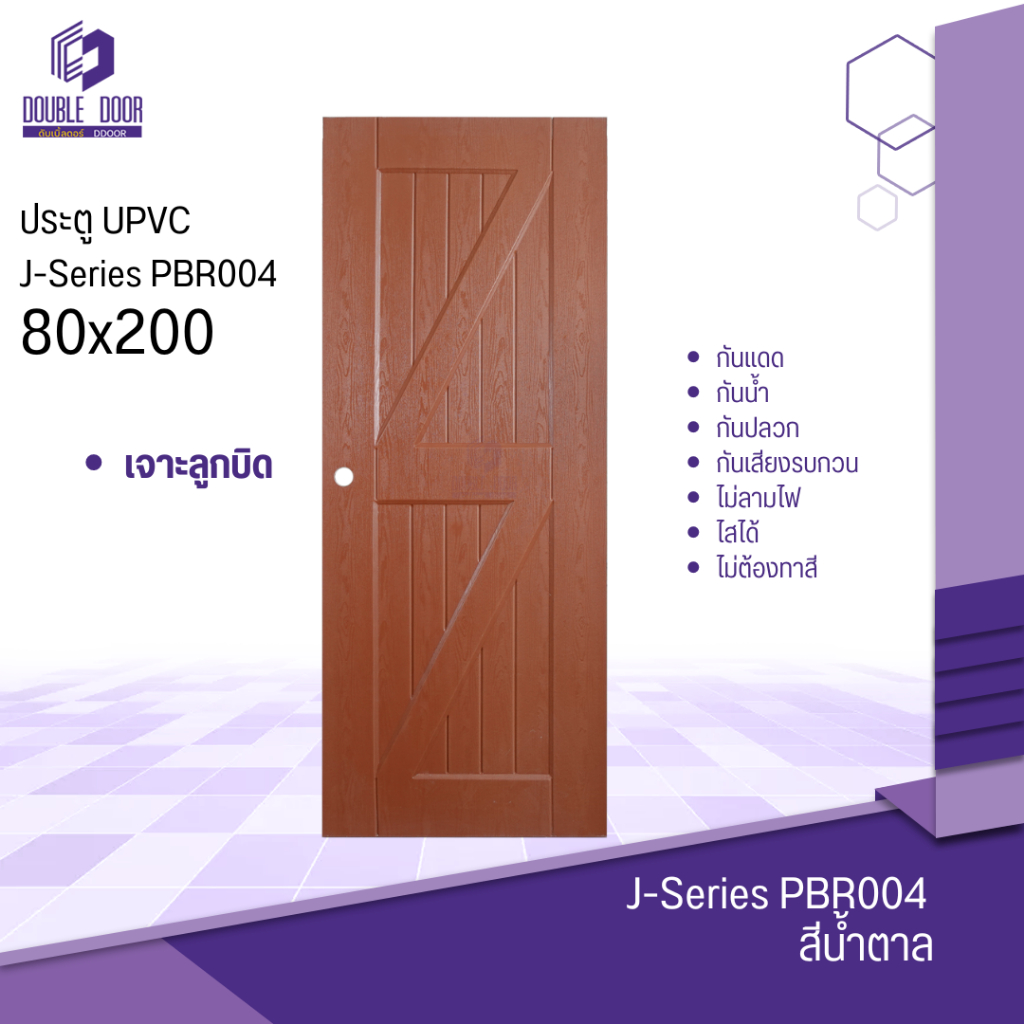 🚪อลูมิเนียม [DDDOORS]  ประตู UPVC 80x200 รุ่น B-series PBR004 ผิวเสี้ยนไม้ ประตูภายนอก - กันน้ำ🔥