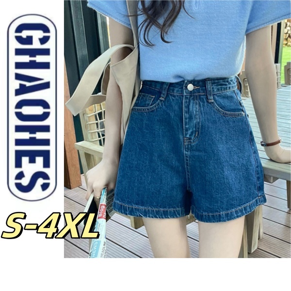 GHAOHES  กางเกงยีนส์ขาสั้น  S-5XL  เอวสูง ยีนต์ขาสั้น ใส่แล้วดูผอม อินเทรนด์   กางเกงยีนส์ขาสั้น