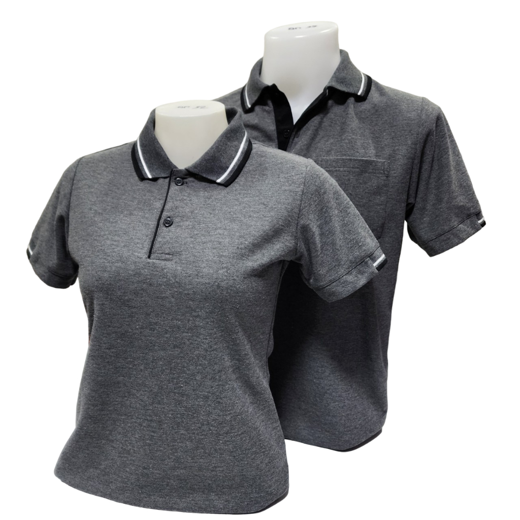 เสื้อโปโลเปล่า(ไม่ปัก) สีเทาดำ-แต่งดำ ผ้านุ่มใส่สบาย