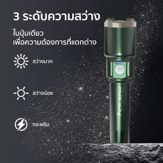 RANDY ไฟฉาย อลูมิเนียมอัลลอย ปรับขนาดแสงได้ สว่างเหมือนกลางวัน เหมาะสำหรับนักสะสมไฟฉาย มาพร้อมแบตเตอรี่5000mAh ประกัน1ปี
