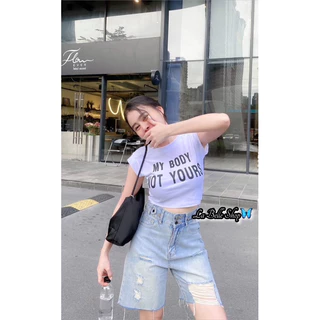 เสื้อครอปสั้นเอวลอย ผ้ายืดพิมพ์ลายเก๋ๆ ทรงสวยดูดี ใส่สบาย