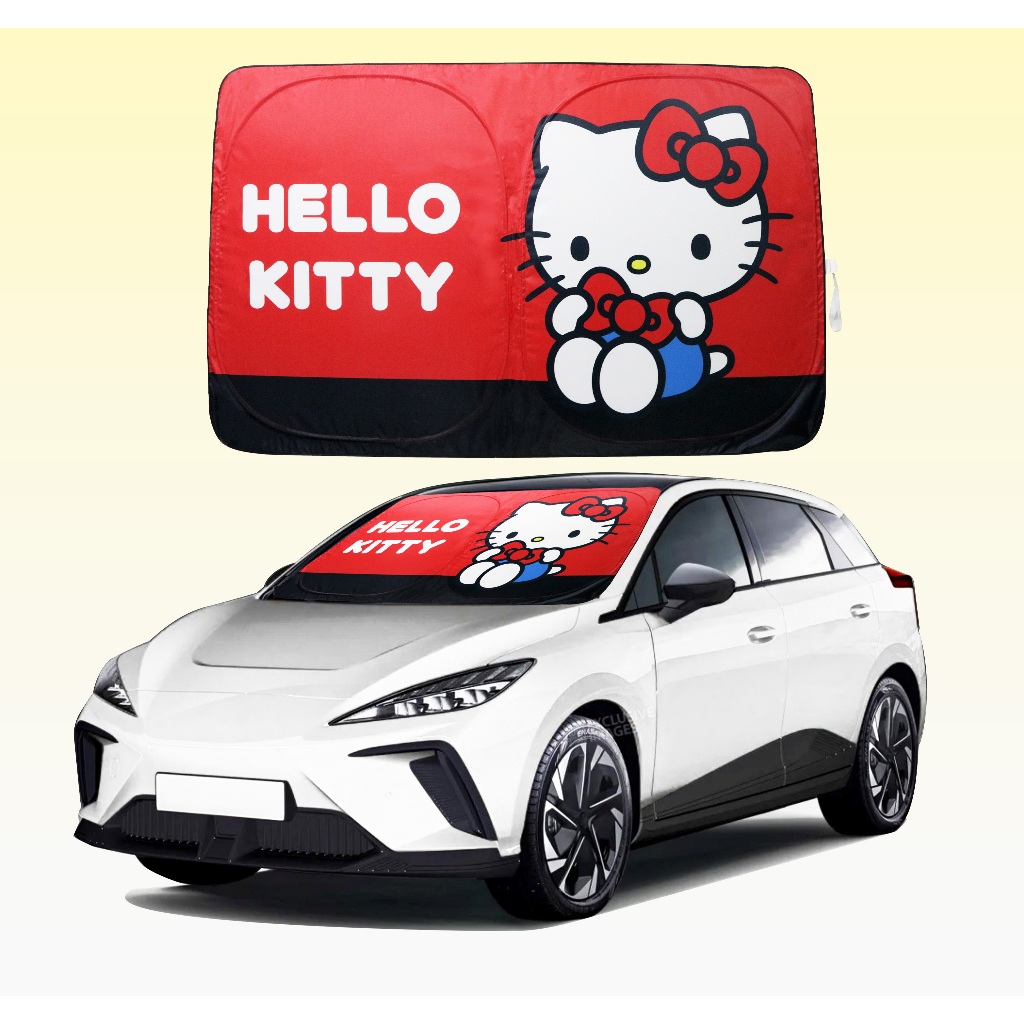HIC ม่านบังแดดในรถยนต์ Kitty ด้านหน้า บังเต็มกระจก ทึบแสง ลิขสิทธิ์แท้ ขนาด 83*140