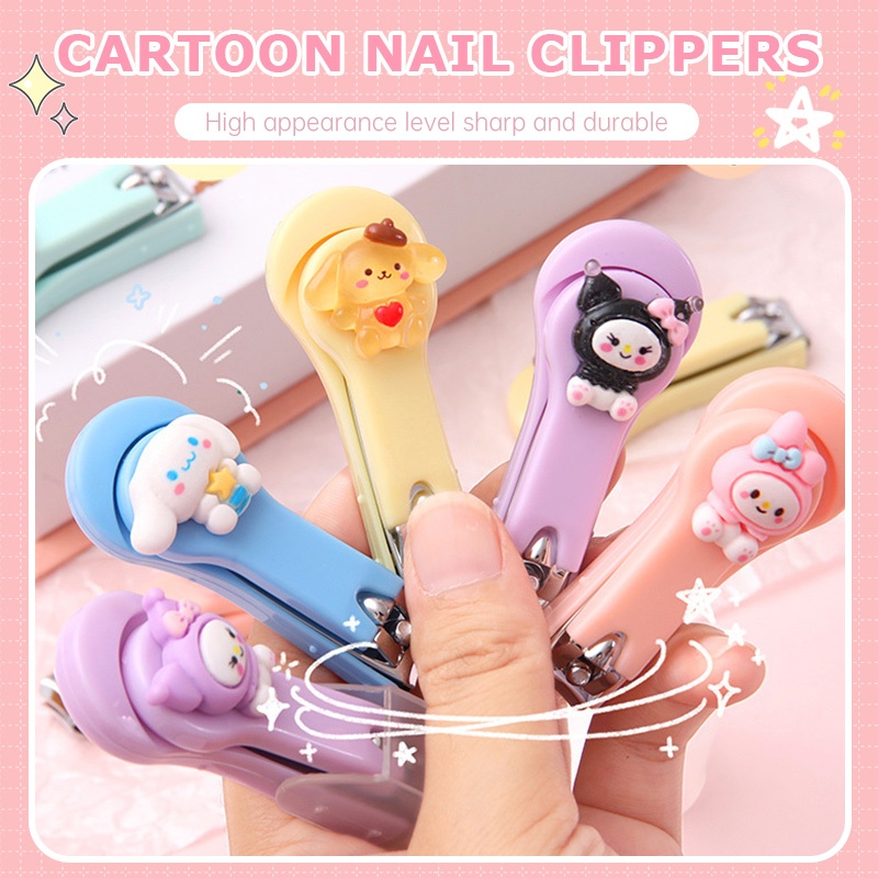 【BK】 Sanrio กรรไกรตัดเล็บ สีพาสเทล แบบ สเตนเลส กรรไกรตัดเล็บพกพา ลายการ์ตูน น่ารัก ของชำร่วย-BK