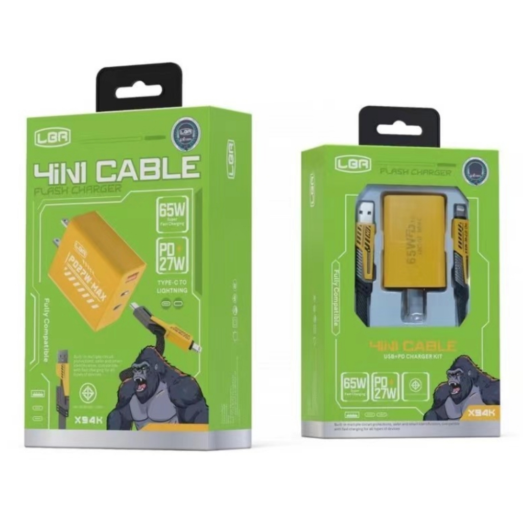 7in1 สายชาร์จ 4 หัว + หัวชาร์จ 3ช่อง 1usb+2 type-c ชาร์จเร็ว 65W PD27W X94K