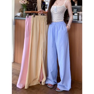 กางเกงลายทาง กางเกงขายาว ทรงหลวม สาวอวบใส่ได้ เอวยืดเยอะ #11…