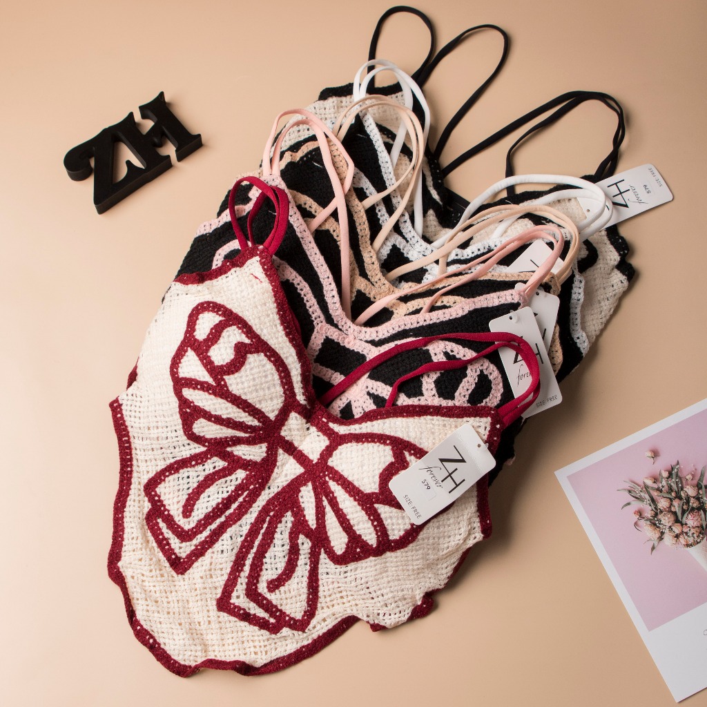 zh-forever.579 เสื้อสายเดี่ยว บราถัก บิกินี่ถัก มีฟองน้ำ