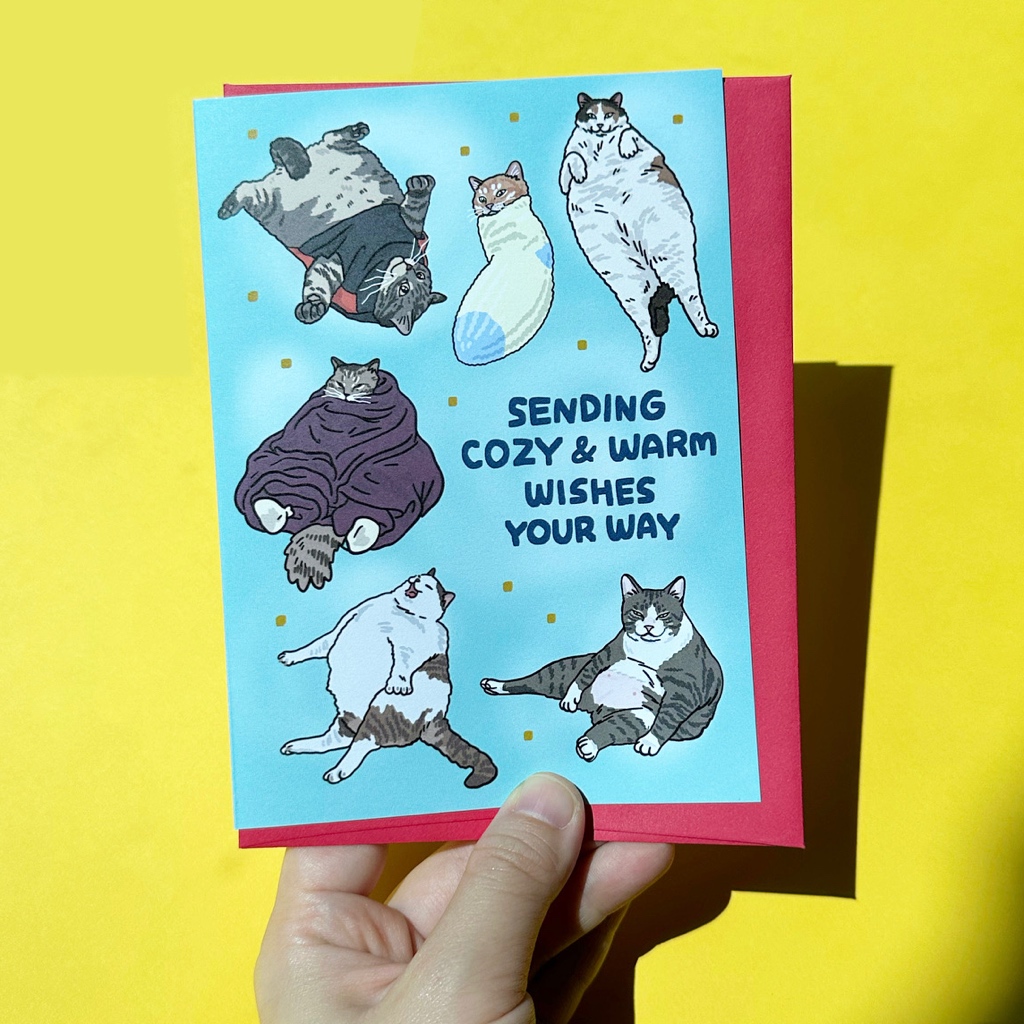 การ์ดคริสต์มาส Sending You Cozy and Warm Wishes | Happy New Year Card, Merry Christmas Cat Card, Cute Xmas Cat Card