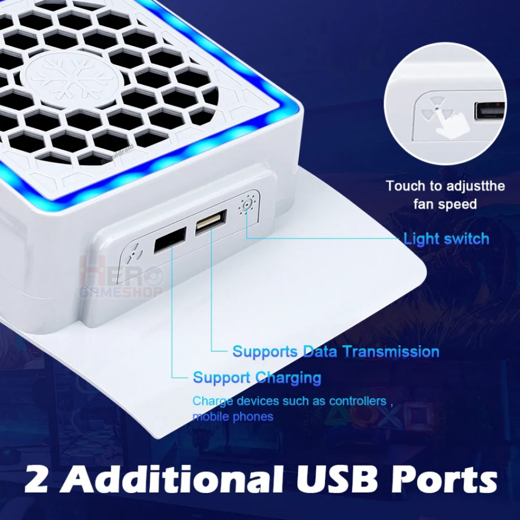 พัดลมPs5 Slim LED 🇹🇭พร้อมส่งในไทย🇹🇭  ใช้ได้ทั้ง Disc & Digital ปรับได้ 3 ระดับ/ไฟ RGB 3 โหมด 6 สี  ระบายความร้อนได้ดี