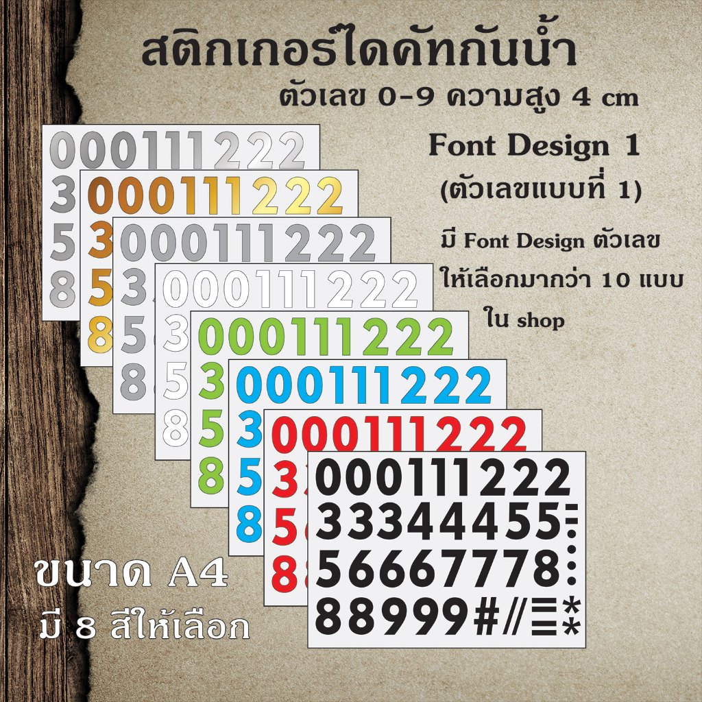 สติกเกอร์ ไดคัท PVC กันน้้ำ ตัวเลข 1-9 พร้อมเครื่องหมาย ติดกระจก ติดรถยนต์ บอร์ด ป้าย แบบ 1 ขนาดสูง 4 cm. ST-003-1-4cm