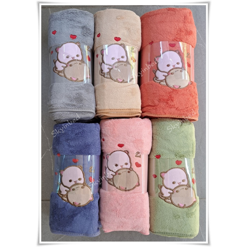 ผ้าเช็ดตัวขนแกะ ผ้าขนหนู ปักลายลูกหมา น่ารัก ขนาด 70x140cm ผ้านุ่มมาก นุ่งอาบน้ำได้ ผืนใหญ่ AAA