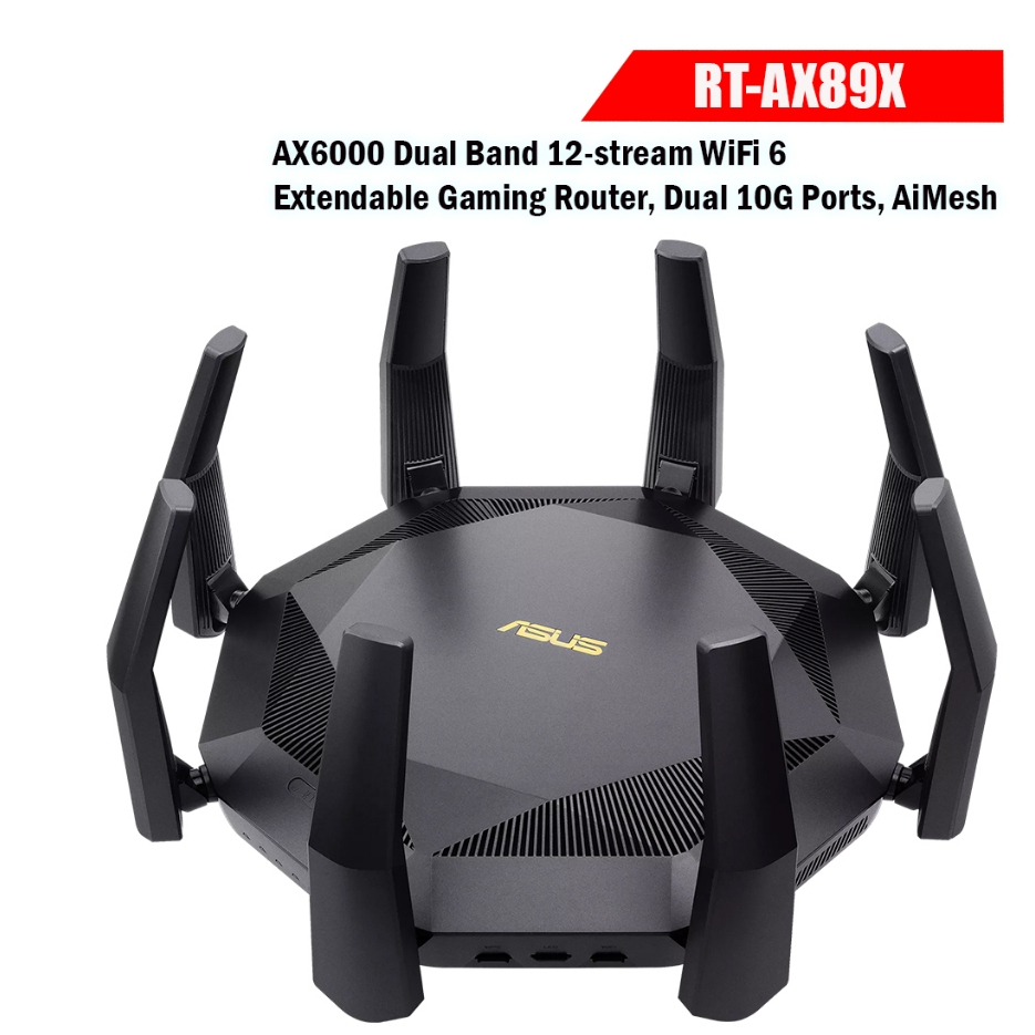 ASUS RT-AX89X (AX6000) Dual Band 12-stream WiFi 6 Extendable Gaming Router, Dual 10G Ports, AiMesh เ