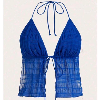 Crop TC2407 เสื้อครอป ตาข่าย ผูกคอ ผูกหน้า ซีทรู