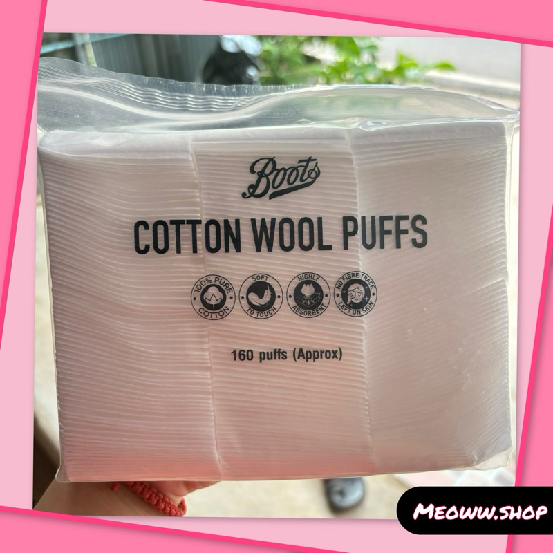 🐣มีคูปอง Live ลด 50%🐣160 แผ่น BOOTS COTTON WOOL PUFFS สำลี บู๊ทส์ คอทเทิน วูล พัฟส์