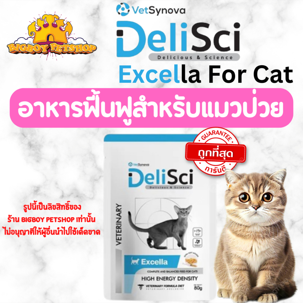 DeliSci Excella อาหารแมวป่วยหลังผ่าตัดหรือกำลังพักฟื้นให้พลังงานสูง