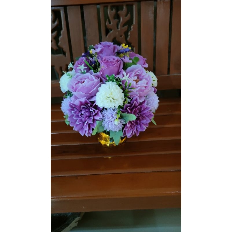 พานถวายพระพร พานพุ่ม  พานดอกไม้ สีม่วง