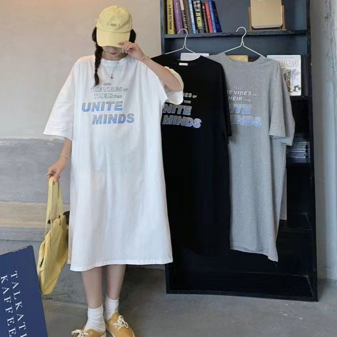 เดรสคอกลมแขนสั้น ทรงOversizeสไตล์เกาหลี แนวสตรีทเท่ๆ M-XXL สินค้าเข้าใหม่พร้อมส่ง