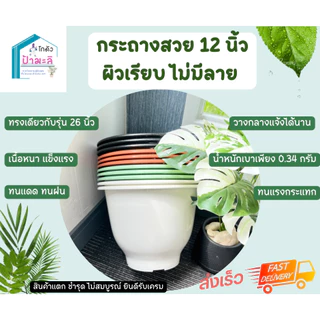กระถางสวย 12 นิ้ว ผิวเรียบ ไม่มีลาย แข็งแรง