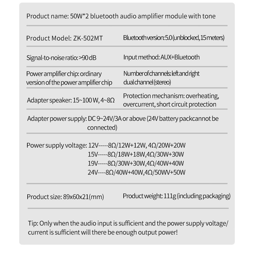 Bluetooth ZK-502MT 5.0 HIFI 50W X 2 Bluetooth 5.0 เครื่องขยายเสียงดิจิตอลสเตอริโอปรับได้ในสต็อก ประเทศไทย