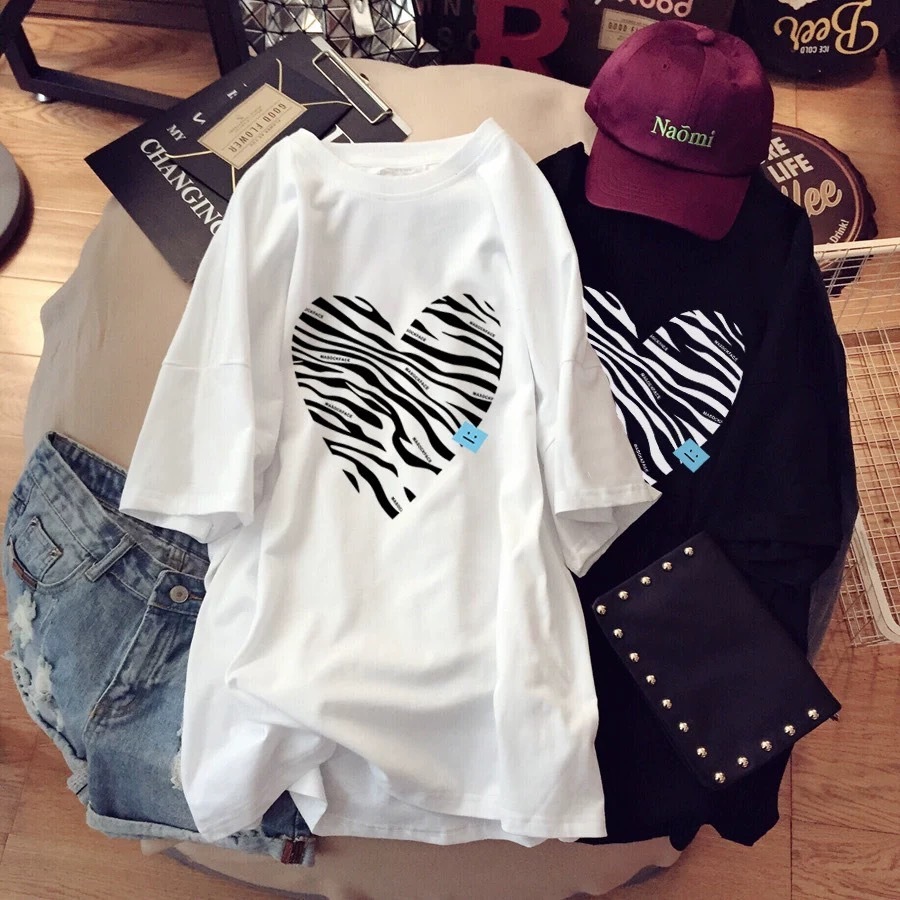 🍄MKL 🍄เสื้อยืด คอกลม แขนสั้น ผ้านิ่ม ลายหัวใจ เสื้อยืดแฟชั่น สไตล์เกาหลี 🍄 #9611