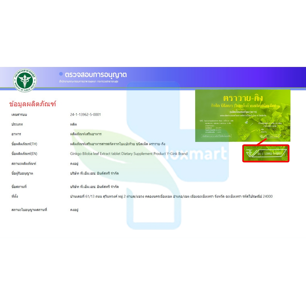 Y-Gink Ginkgo Biloba วาย กิง กิงโก บิโลบา ใบแป๊ะก๊วยสกัด 30 เม็ด [5 กล่อง] G0042 เสริมสร้างความจำ - รูปที่ 2