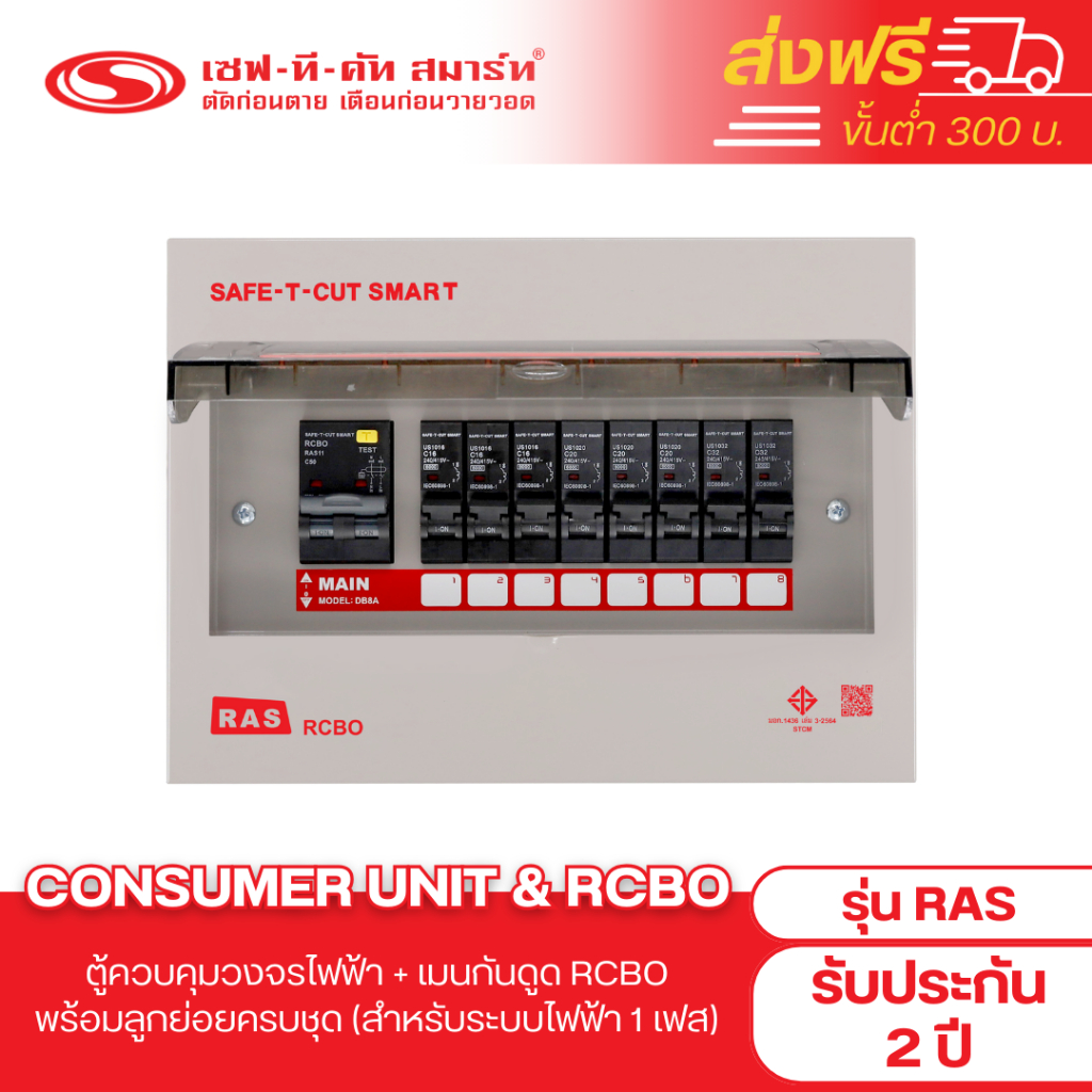 คอนซูเมอร์ ยูนิตพร้อมเมนกันดูด RCBO รุ่น RAS แบบ USA (ปลั๊กอิน)