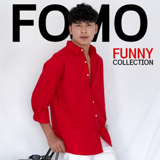 Fomo-เชิ้ตแขนยาว สีแดงสด เชิ้ตโทนสีแดง เสื้อเชิ้ตสีแดง เสื้อ…