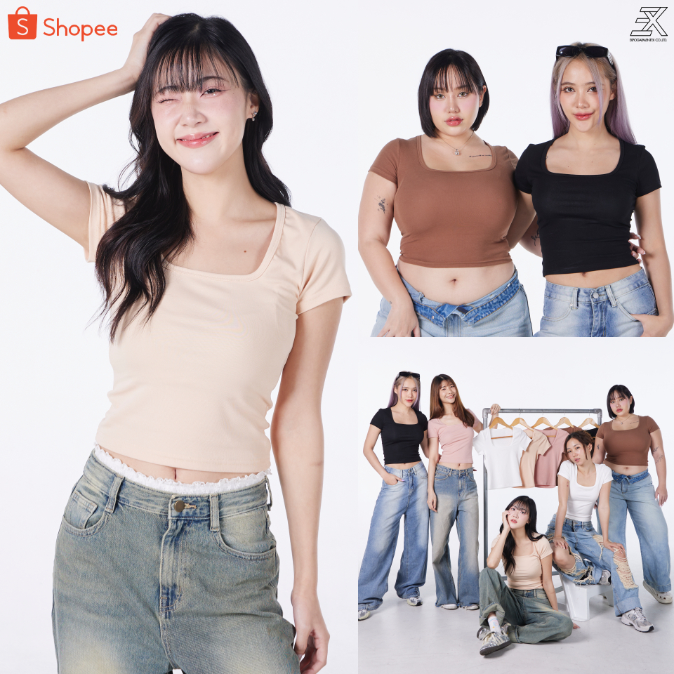 Expogarment เสื้อยืด เบบี้ที คอเหลี่ยม ผ้ายูนิ Spandex ยืดได้ถึงรอบอก 44 นิ้ว ครอป Babytee UN004