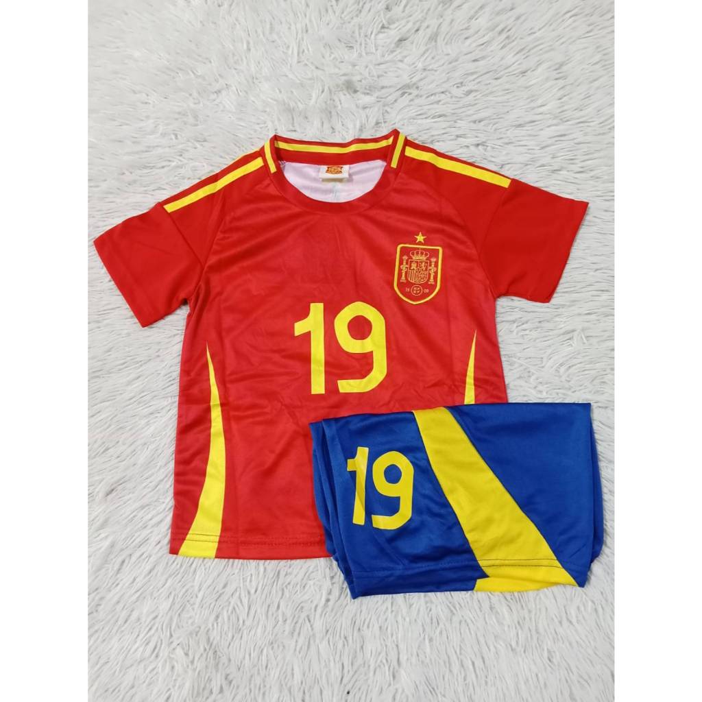 ชุดกีฬาเเขนสั้นเด็ก ทีมสเปนSpain สกรีนเบอร์19ชื่อลามีน ยามาล ปี2024-2025ใหม่ล่าสุด เสื้อ+กางเกง ป้ายงานปัก
