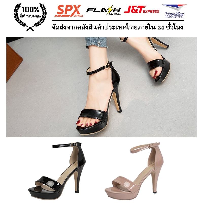 【🚚สินค้าคงคลังเฉพาะจุด】รองเท้าส้นสูงรัดข้อเท้า  4 นิ้ว หนังนิ่มใส่สบายไม่เจ็บเท้า รองเท้าส้นสูงเปิดหัว แมทช์ได้ทุกชุด