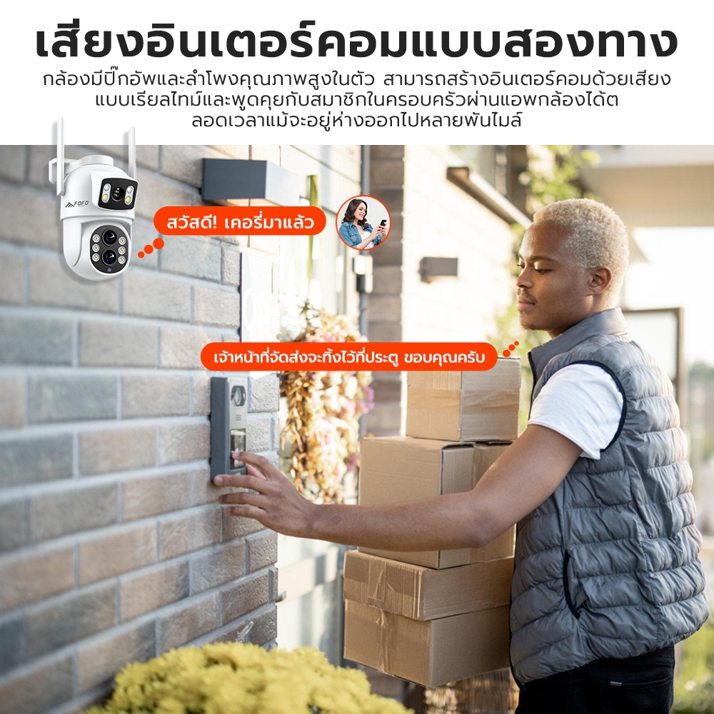 กล้องวงจรปิด 3 เลนส์ ใส่ซิม 4G ซูมออปติคัล 10 เท่า กันน้ำ IP67 ภาพสีกลางคืน 8MP แถมฟรีซิมการ์ด 4G