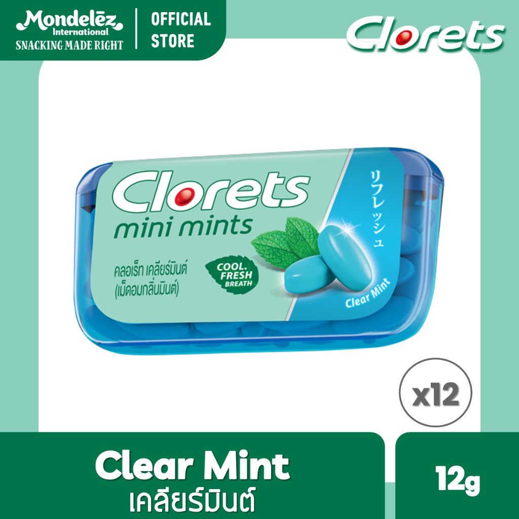 [แพ็ค 12 กล่อง] Clorets Mini Mints Clear Mint มินิ มินต์ เคลียร์มินต์ 14 กรัม