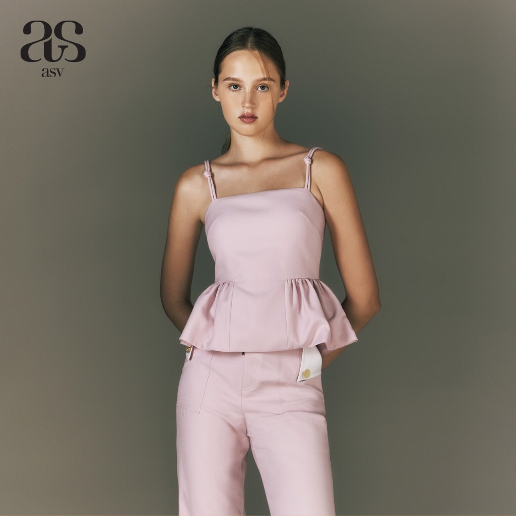[asv pf24] Hedy Strappy Peplum Top เสื้อผู้หญิง สายเดี่ยว แต่งตัดต่อรูดช่วงช่วงเอว สายเสื้อผูกปม