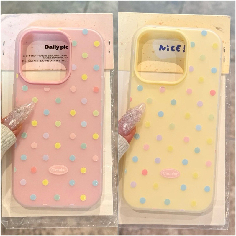 ( 11-16PM ) > เคส Pink/Yellow Dots เคส 2 ชั้น Pc+Tpu ถนอมเครื่อง กันกระแทกดี ผิวด้าน