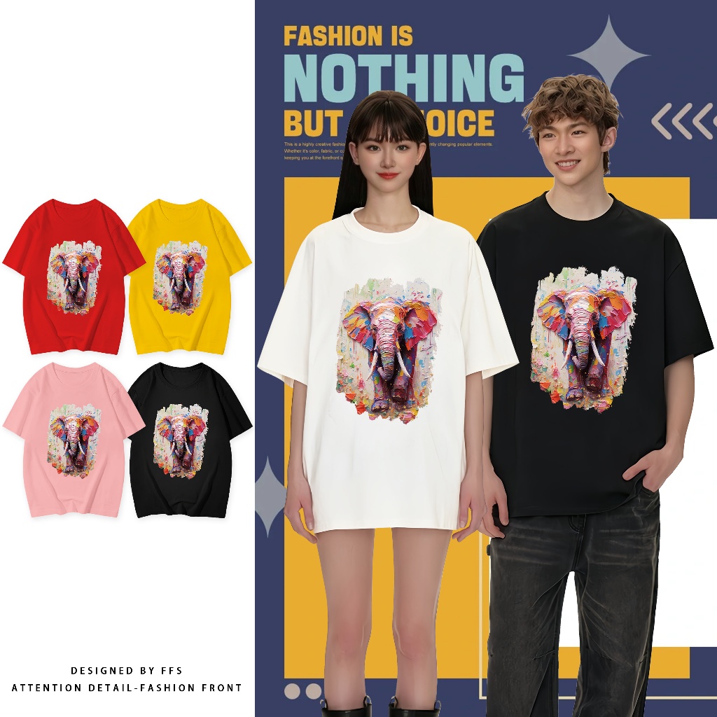 เสื้อยืดผู้หญิง เสื้อลายช้าง ลายภาพวาดสีน้ํามัน เนื้อผ้านุ่มใส่สบาย ส่งเร็ว ราคาส่ง