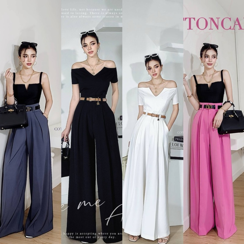 #COTTON CANDY 🍭 กางเกงขาบานเอวจีบ ขอบเอวหนา New Minle' korea pants