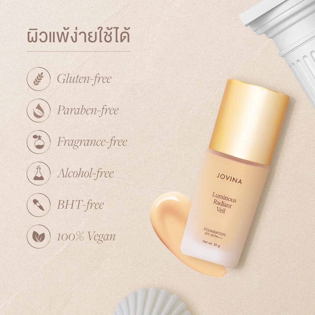 รองพื้นซอง Jovina Luminous Foundation SPF 30 PA+++ คุมมัน ปกปิดเนียนกริบ 7g - 6