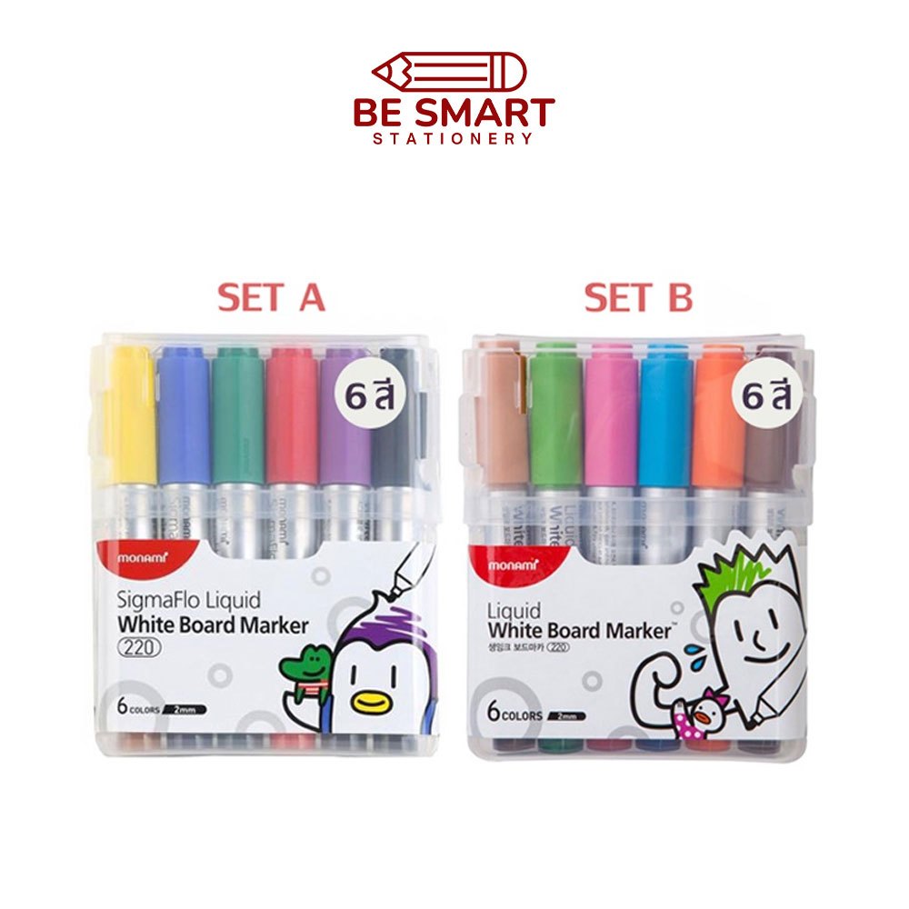 ปากกาไวท์บอร์ด  ปากกาเคมีลบได้ ปากกาเมจิกลบได้  erasable pen  erasable marker โมนามิชุด 6 สี MONAMI Sigma Flo Liquid