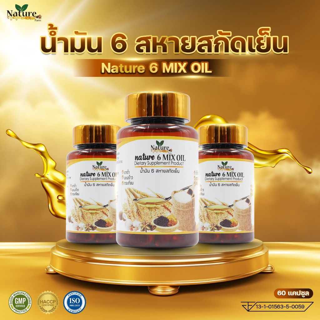 น้ำมันสกัดเย็น 6 สหาย 6 Mix Oil [60แคปซูล] แบรนด์เนเจอร์ น้ำมันสกัด6ชนิด หกสหาย หกชนิด ความดันสูง