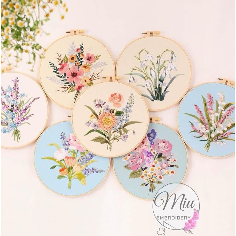 ชุดปักลายดอกไม้ ฟรีสะดึง ขนาด 20cm. Embroidery Kit 20cm.