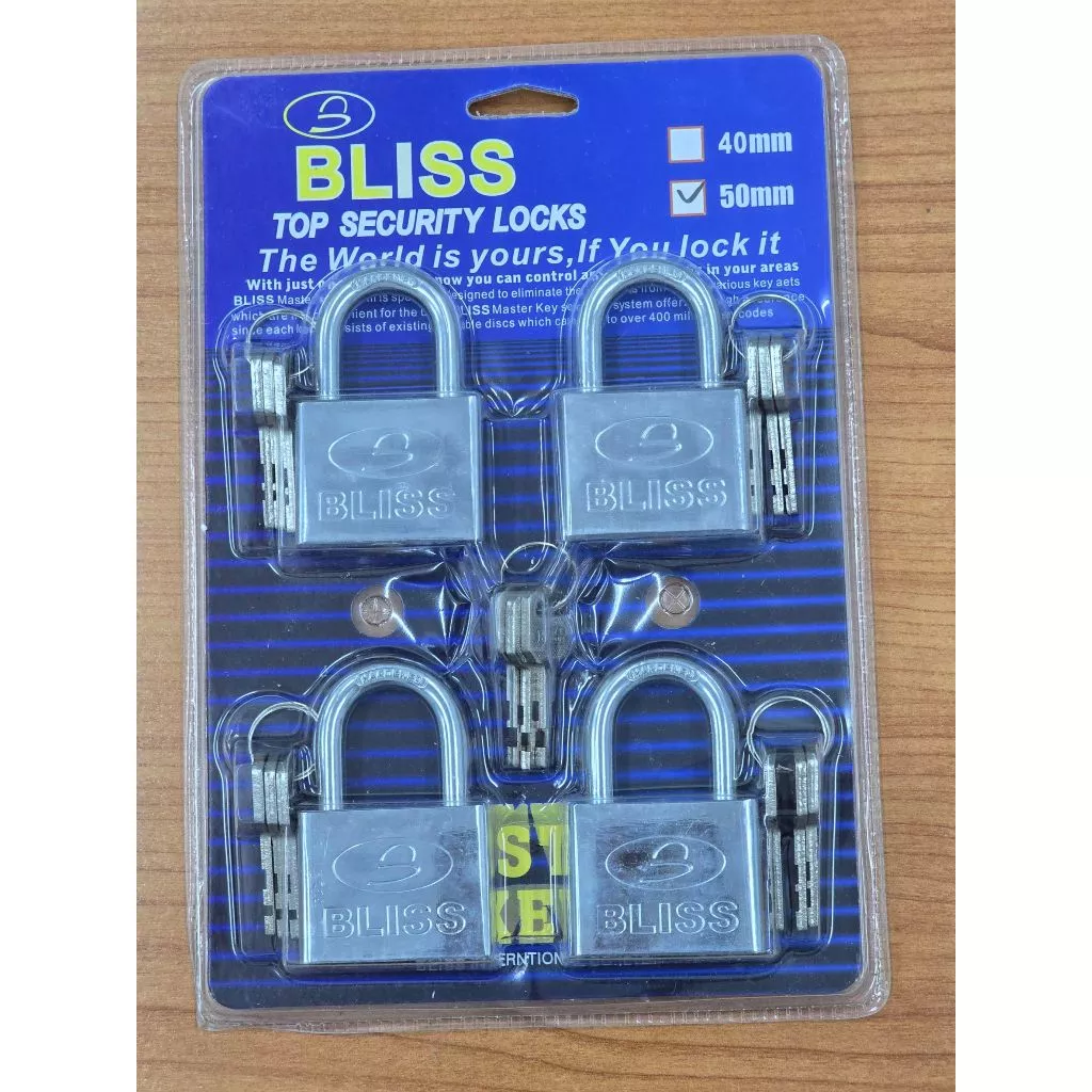 BLISS กุญแจระบบลูกปืนมาสเตอร์คีย์ 50 มิล จำนวน 4 ชุด กุญแจมาสเตอร์คีย์ ไขได้ในดอกเดียว
