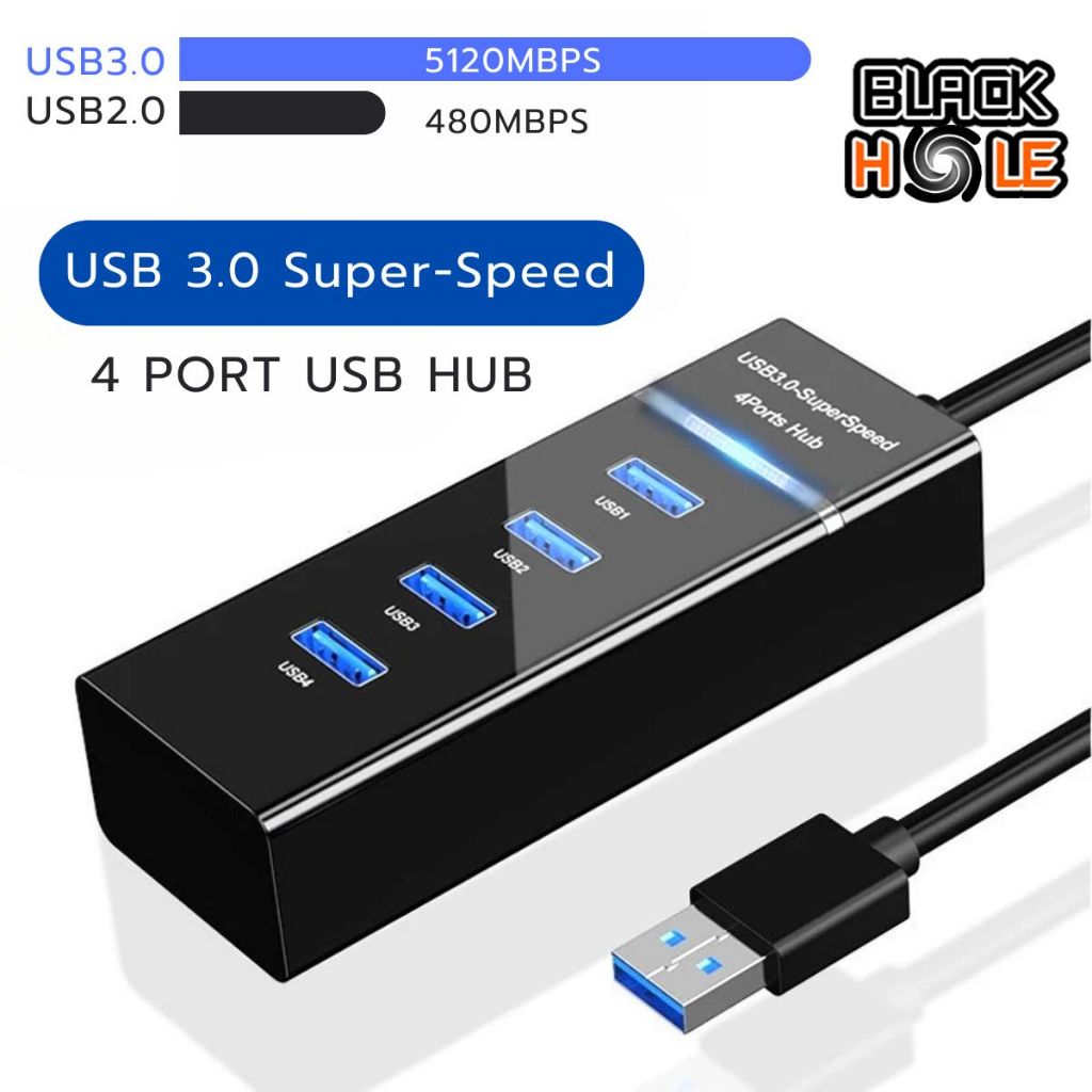 USB 3.0 HUB แยก / อะแดปเตอร์ฮับ USB ความเร็วสูง / การถ่ายโอนข้อมูลอย่างรวดเร็ว มีสาย2ความยาว 30cm/120 cm