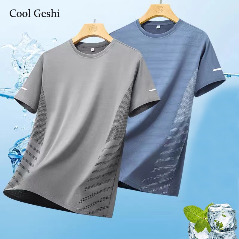 Cool Geshi เสื้อยืดคอกลม แขนสั้น ผ้าเรยอน แบบบาง ระบายอากาศ ทรงหลวม สไตล์เกาหลี เหมาะกับฤดูร้อน（M-5XL）