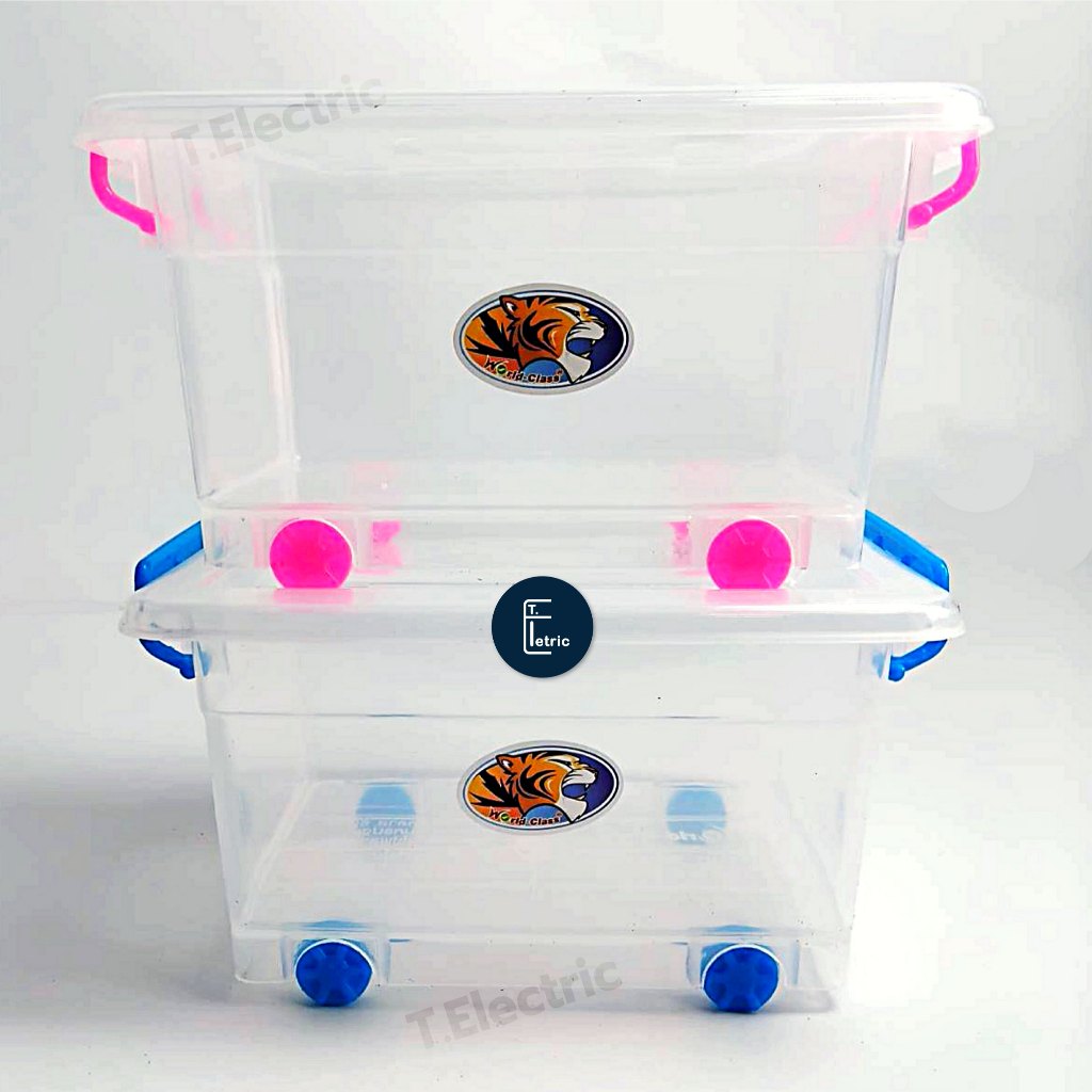 Worldclass กล่องพลาสติกมีล้อสีใส (No.7048) มีหูหิ้ว (คละสีฝาล็อค) ขนาด 16x22x12 cm. กล่องมินิสีใส กล่องใส่ของจุกจิก